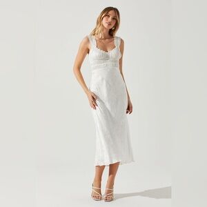 ASTR Enola Satin Smocked Midi Dress, White, Size Medium